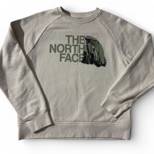 The North Face Graphic Crewneck Sweatshirt Beige Green Logo Size M Embroidered